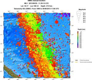 regional depth historical seismicity