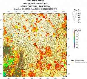 regional depth historical seismicity