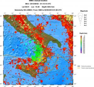 regional depth historical seismicity