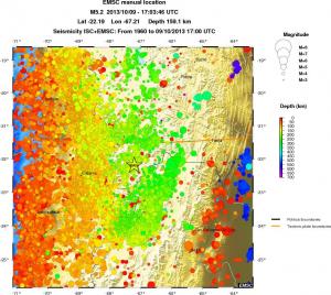 regional depth historical seismicity