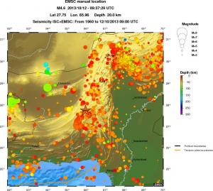 regional depth historical seismicity