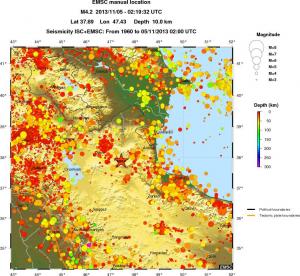 regional depth historical seismicity