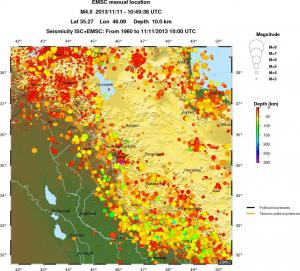 regional depth historical seismicity