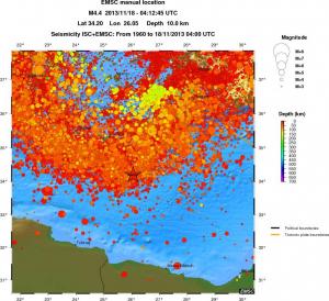 regional depth historical seismicity