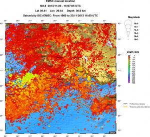 regional depth historical seismicity