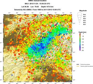 regional depth historical seismicity