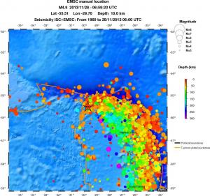regional depth historical seismicity