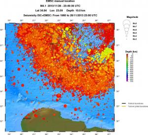 regional depth historical seismicity