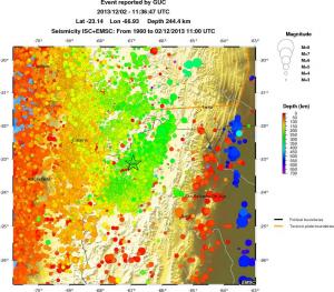 regional depth historical seismicity