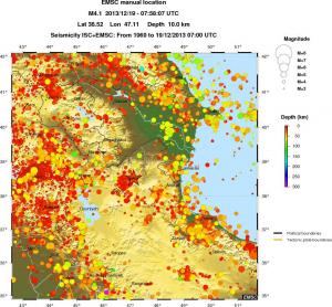 regional depth historical seismicity