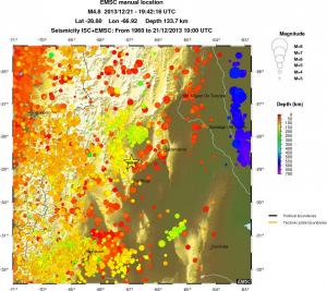 regional depth historical seismicity