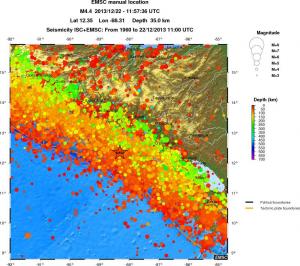 regional depth historical seismicity