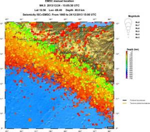 regional depth historical seismicity