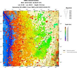 regional depth historical seismicity