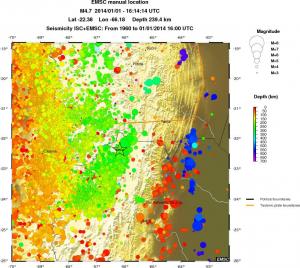 regional depth historical seismicity