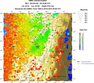 regional depth historical seismicity