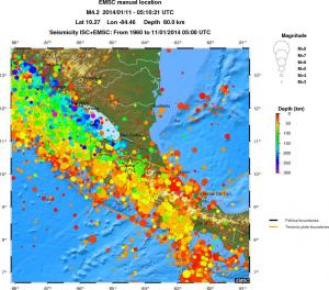 regional depth historical seismicity