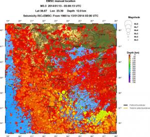 regional depth historical seismicity