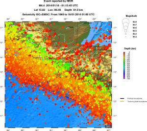 regional depth historical seismicity
