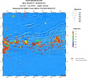 regional depth historical seismicity