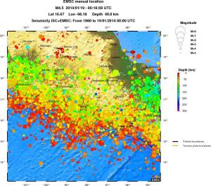 regional depth historical seismicity