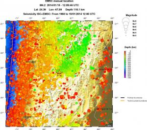regional depth historical seismicity
