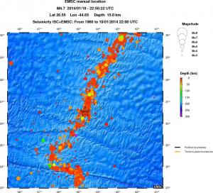 regional depth historical seismicity