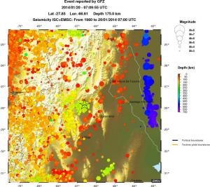 regional depth historical seismicity