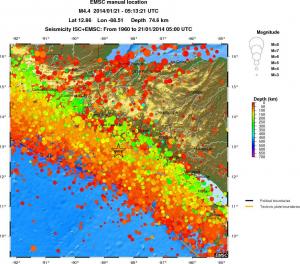 regional depth historical seismicity