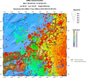 regional depth historical seismicity