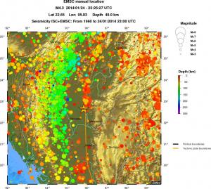 regional depth historical seismicity