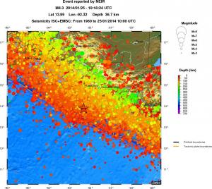 regional depth historical seismicity