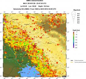 regional depth historical seismicity
