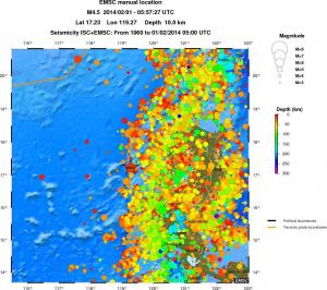 regional depth historical seismicity