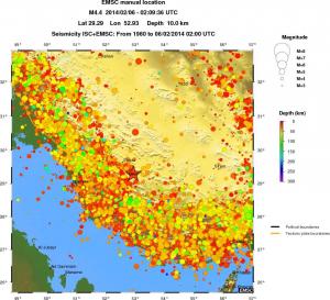 regional depth historical seismicity