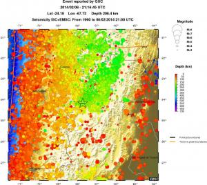 regional depth historical seismicity