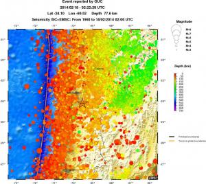 regional depth historical seismicity