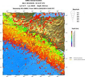 regional depth historical seismicity