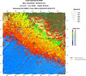 regional depth historical seismicity