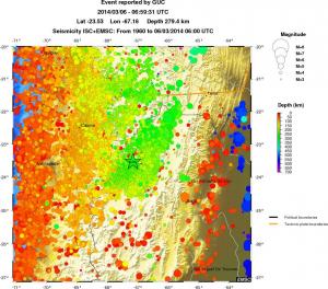 regional depth historical seismicity