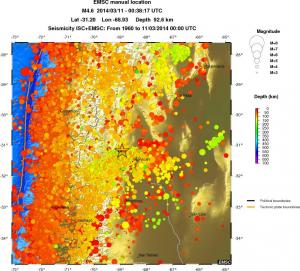 regional depth historical seismicity