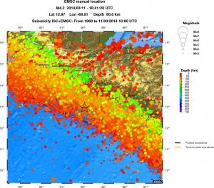 regional depth historical seismicity