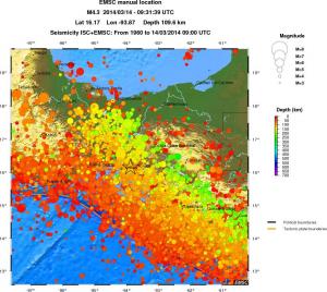 regional depth historical seismicity