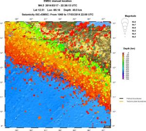 regional depth historical seismicity