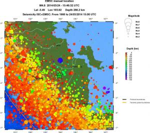 regional depth historical seismicity