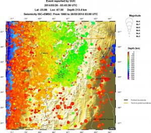 regional depth historical seismicity