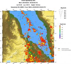 regional depth historical seismicity
