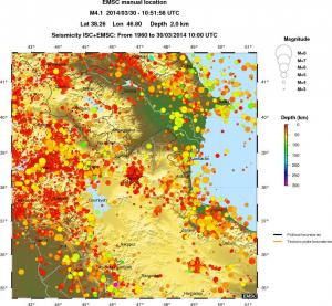 regional depth historical seismicity