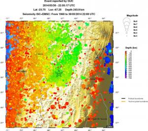 regional depth historical seismicity