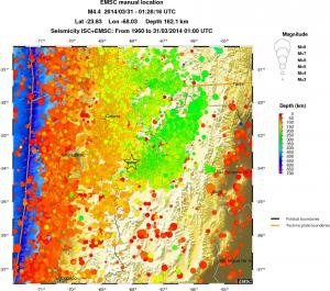 regional depth historical seismicity